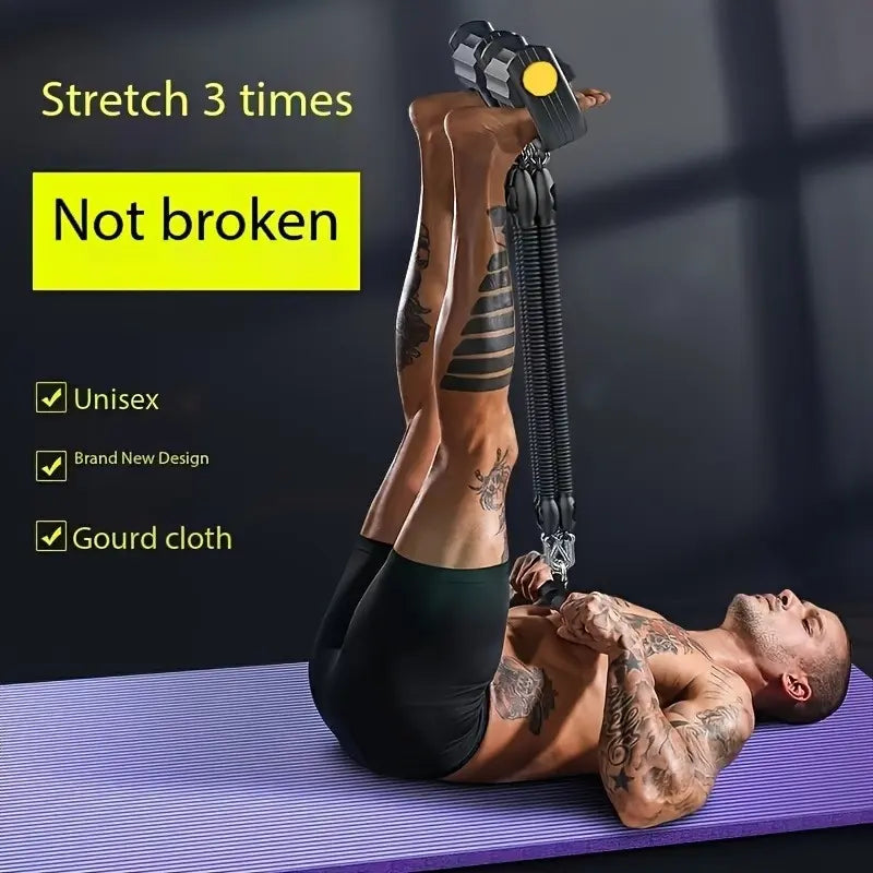 A Set Of Adjustable Resistance Tension Bands With Foot Pedals