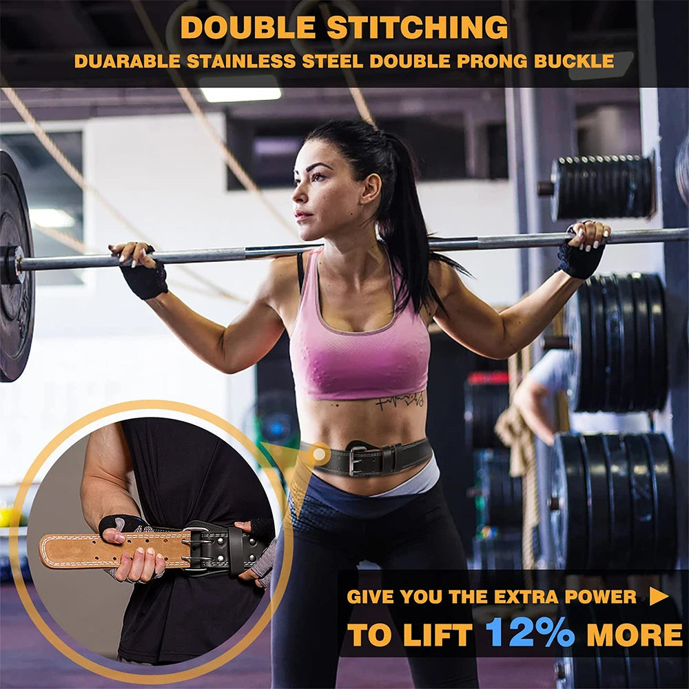 Professional Leather Fitness Buckle Weightlifting Belt Adjustable Gym Waist Belts for Squats Training Bodybuilding Lumbar Brace