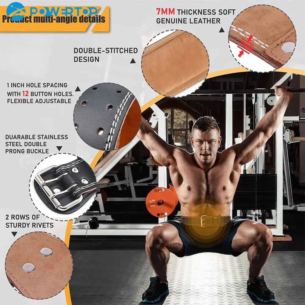 Professional Leather Fitness Buckle Weightlifting Belt Adjustable Gym Waist Belts for Squats Training Bodybuilding Lumbar Brace