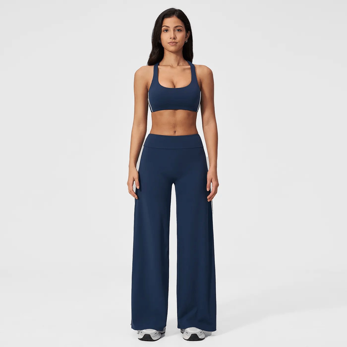 MFVIM Women’S Two-Piece Set Featuring a Racerback Bra and High-Waisted Striped Straight Pants, Suitable for Outdoor Running and Cycling, Gym Workouts, Yoga, and Pilates.