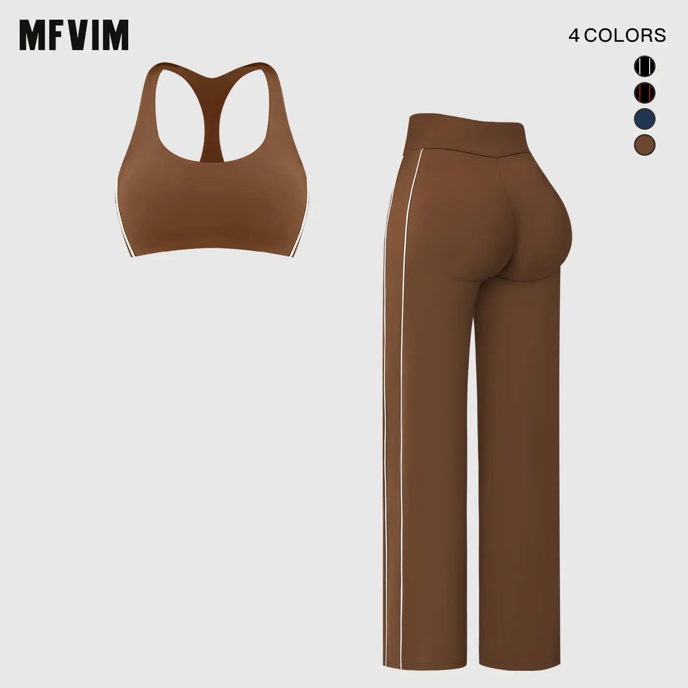 MFVIM Women’S Two-Piece Set Featuring a Racerback Bra and High-Waisted Striped Straight Pants, Suitable for Outdoor Running and Cycling, Gym Workouts, Yoga, and Pilates.
