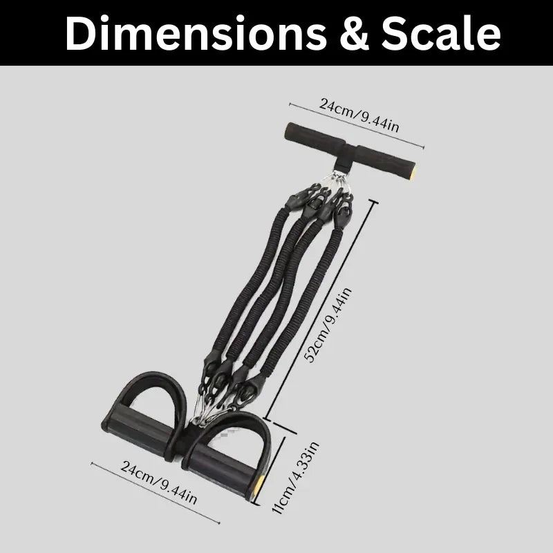A Set Of Adjustable Resistance Tension Bands With Foot Pedals