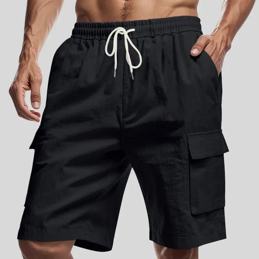 Loose Sports And Leisure Solid Color Linen Drawstring Shorts