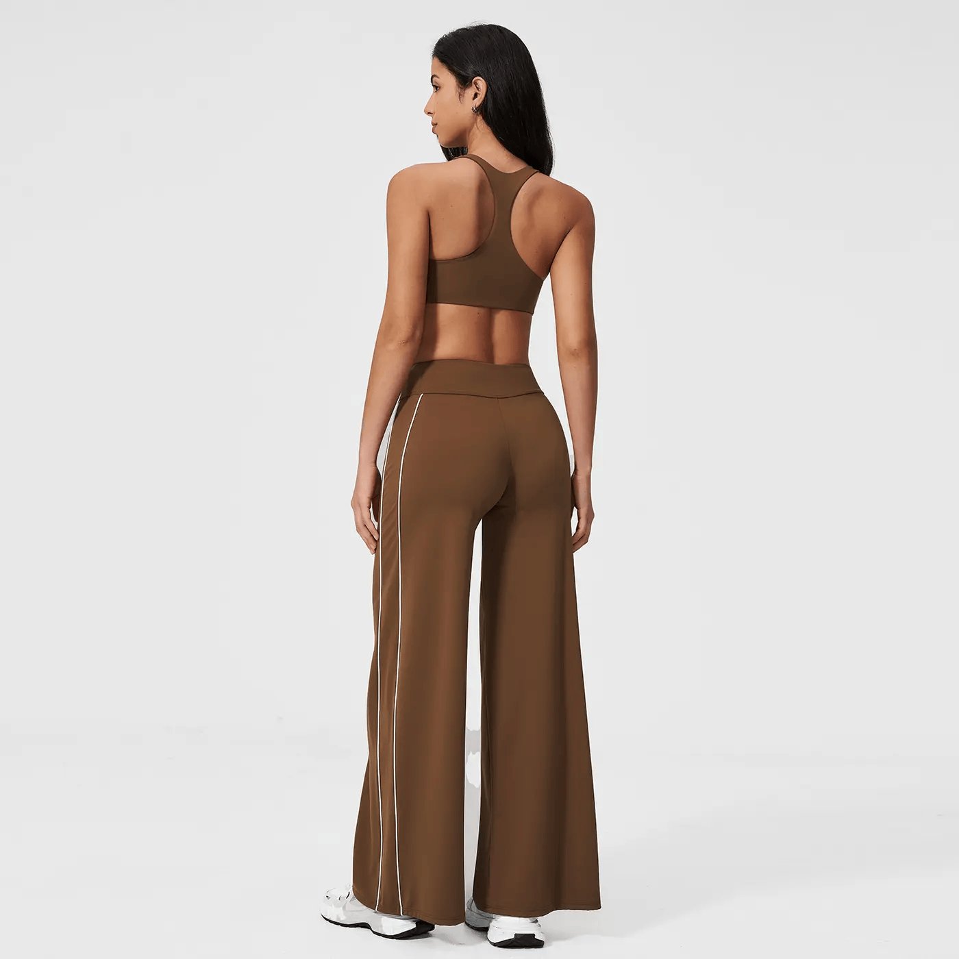 MFVIM Women’S Two-Piece Set Featuring a Racerback Bra and High-Waisted Striped Straight Pants, Suitable for Outdoor Running and Cycling, Gym Workouts, Yoga, and Pilates.
