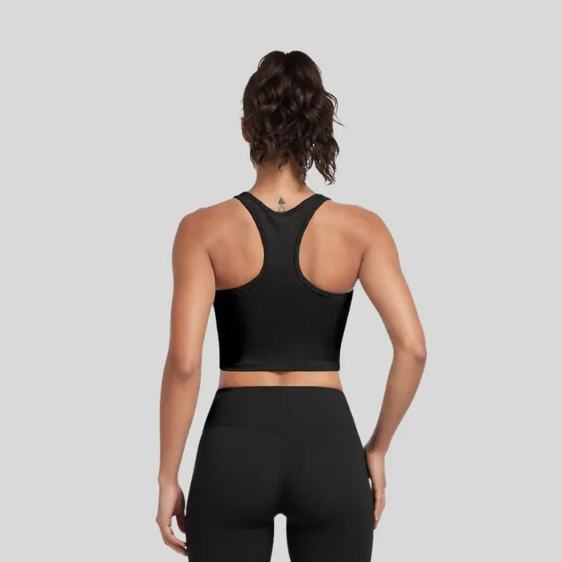Racerback Crop Tank Top - Scoop Neck Built-In Shelf Bra with Removable Pads