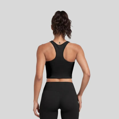 Racerback Crop Tank Top - Scoop Neck Built-In Shelf Bra with Removable Pads