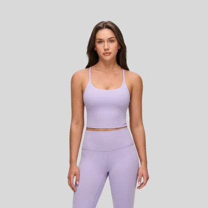 YOGA Butterluxe Twist Cross Back Crop Tank Tops for Women - Padded Adjustable Straps