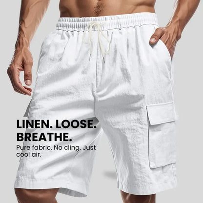 Loose Sports And Leisure Solid Color Linen Drawstring Shorts
