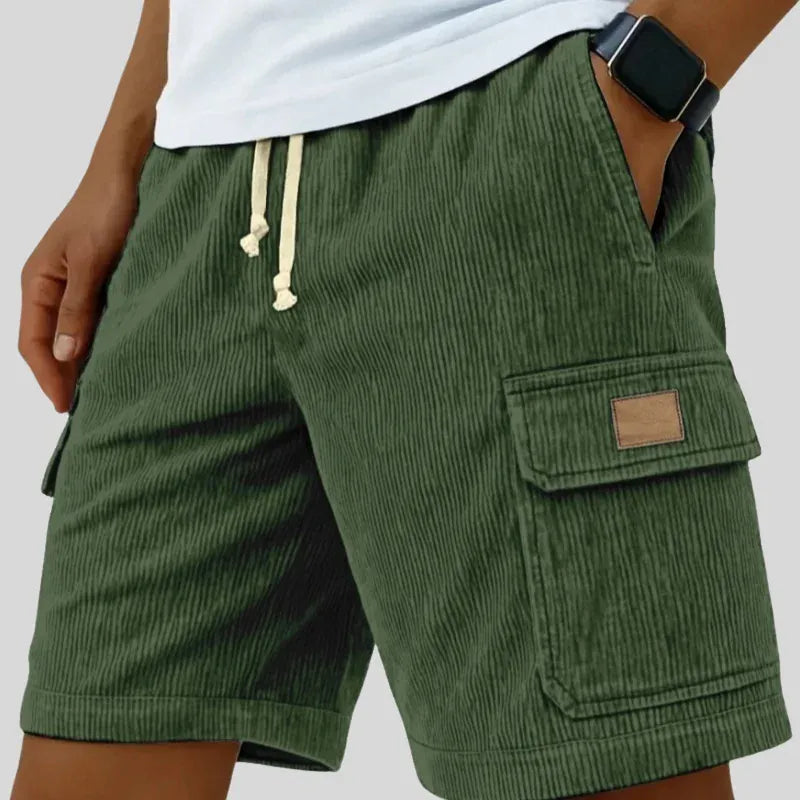 Versatile 3D Bag Mens Drawstring Corduroy Side-Pocket Shorts