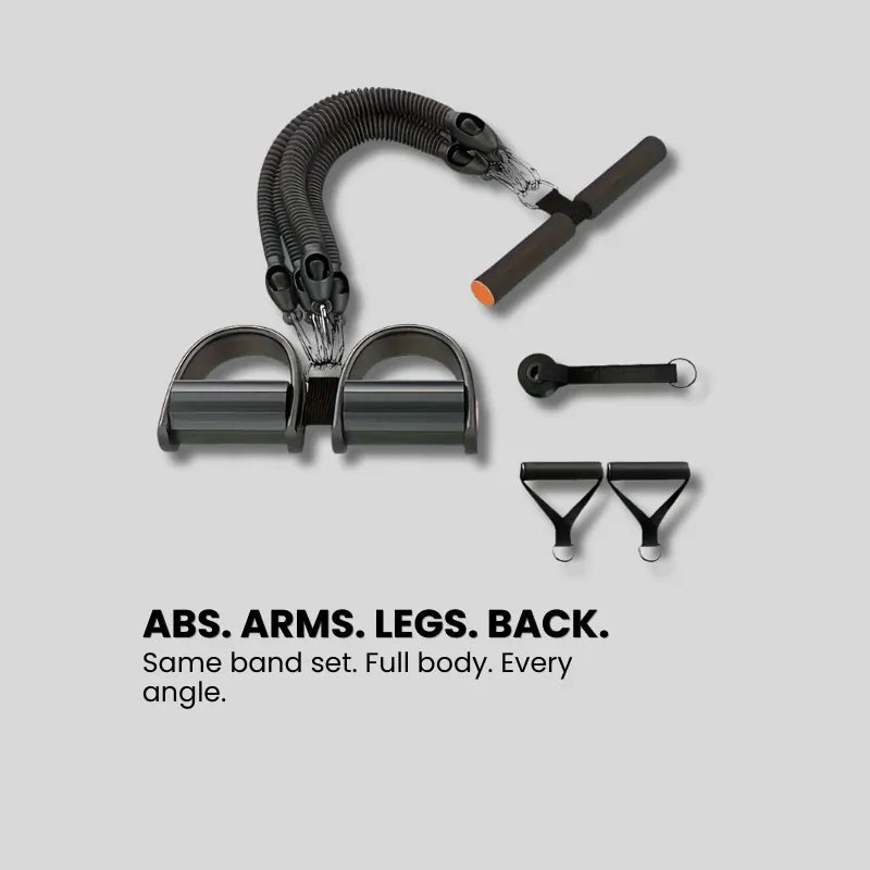 A Set Of Adjustable Resistance Tension Bands With Foot Pedals