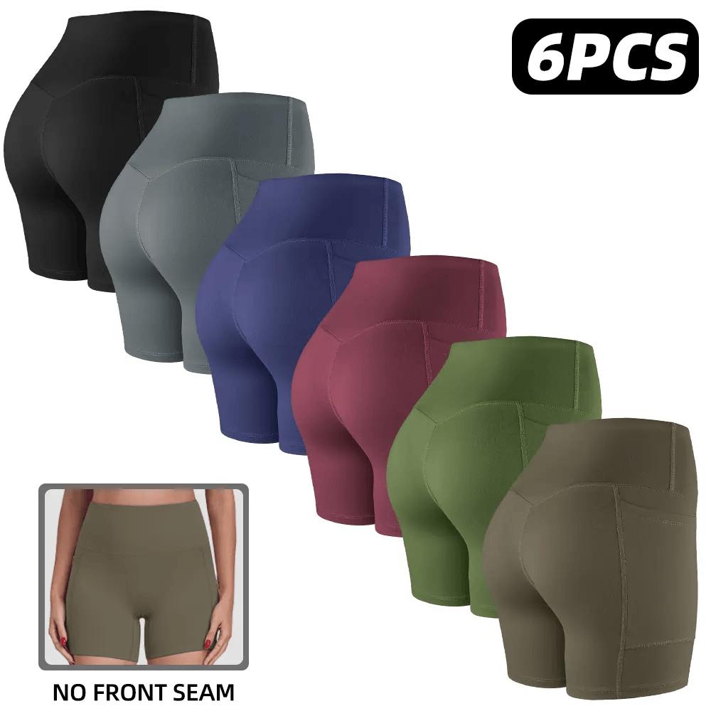 【LOCAL SHIPPING】1/3/4/6-PACK Tummy Control & Butt Lifting Shorts S-2XL - 2026 No Front Seam 5'' Yoga Shorts with Pockets Elastic Waistband Gym Running Daily Wear