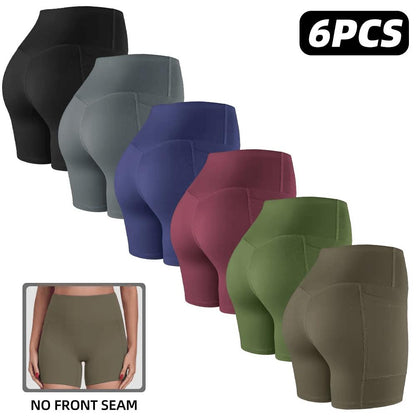【LOCAL SHIPPING】1/3/4/6-PACK Tummy Control & Butt Lifting Shorts S-2XL - 2026 No Front Seam 5'' Yoga Shorts with Pockets Elastic Waistband Gym Running Daily Wear