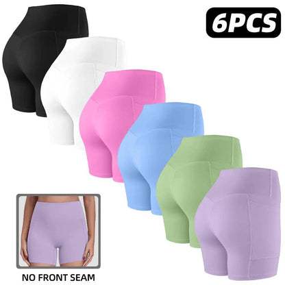 【LOCAL SHIPPING】1/3/4/6-PACK Tummy Control & Butt Lifting Shorts S-2XL - 2026 No Front Seam 5'' Yoga Shorts with Pockets Elastic Waistband Gym Running Daily Wear