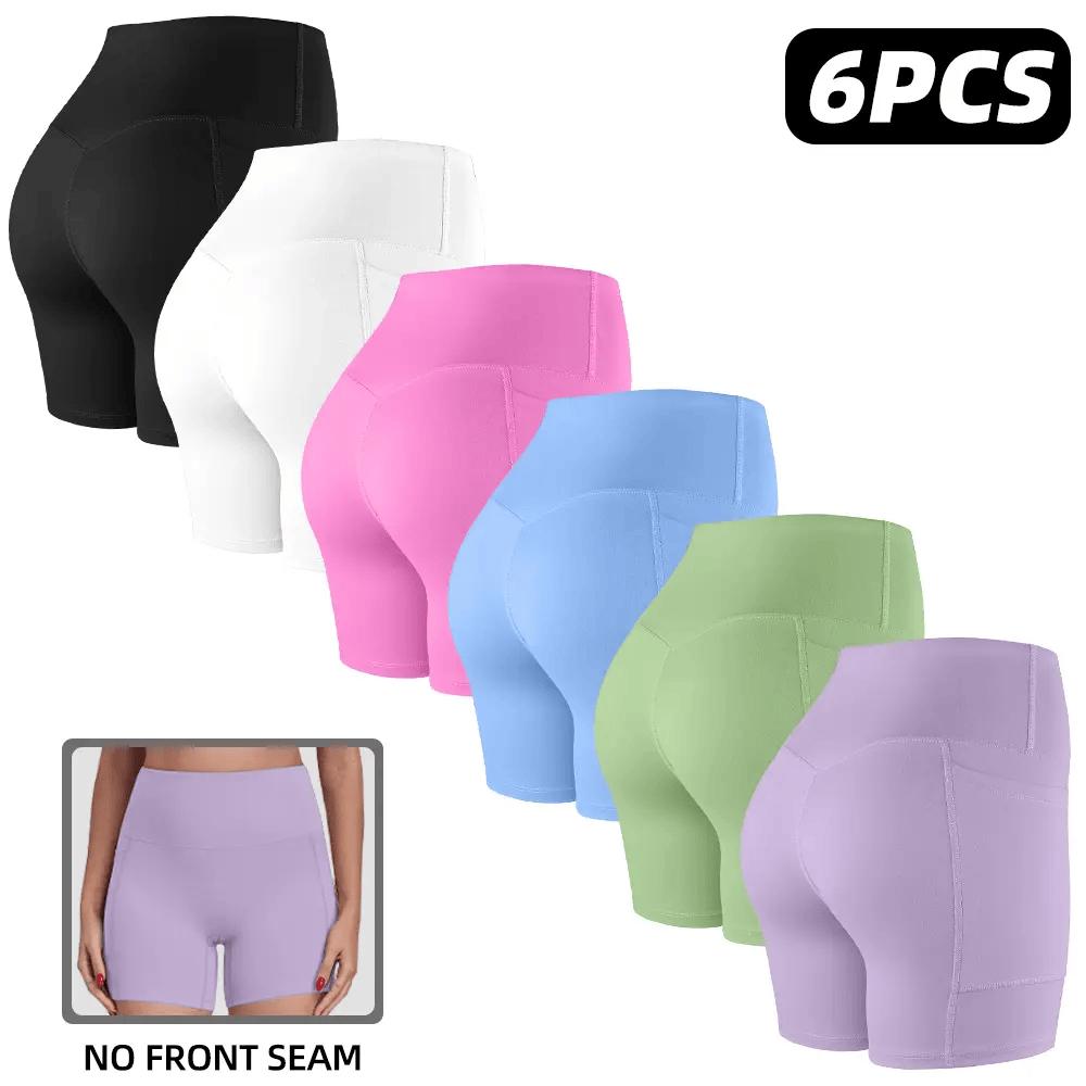 【LOCAL SHIPPING】1/3/4/6-PACK Tummy Control & Butt Lifting Shorts S-2XL - 2026 No Front Seam 5'' Yoga Shorts with Pockets Elastic Waistband Gym Running Daily Wear