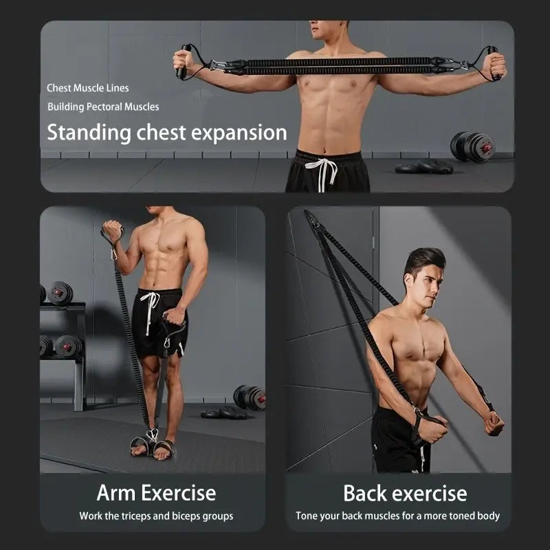 A Set Of Adjustable Resistance Tension Bands With Foot Pedals