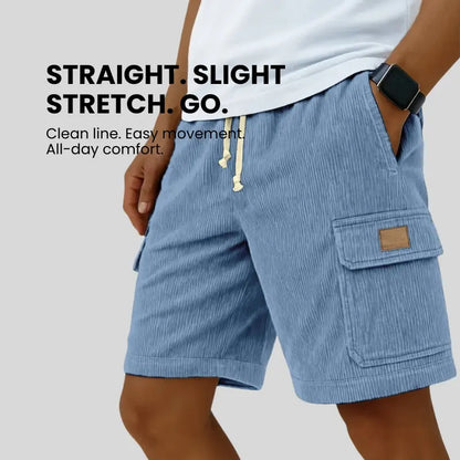 Versatile 3D Bag Mens Drawstring Corduroy Side-Pocket Shorts