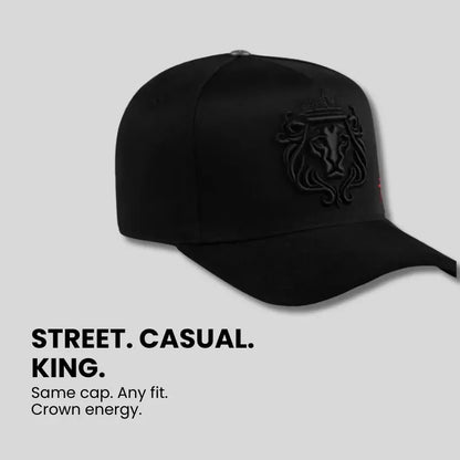 Black Snapback Cap with Lion Crest and Red Logo