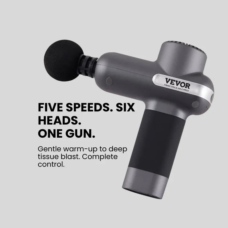 Massage Gun Deep Tissue, Percussion Muscle Massager For Athletes - With 5 Speed Levels & 6 Massage Heads