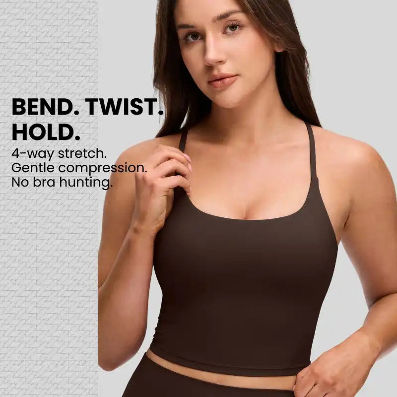 YOGA Butterluxe Twist Cross Back Crop Tank Tops for Women - Padded Adjustable Straps