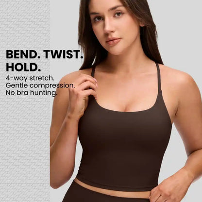 YOGA Butterluxe Twist Cross Back Crop Tank Tops for Women - Padded Adjustable Straps