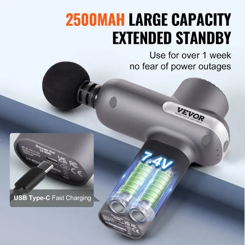 Massage Gun Deep Tissue, Percussion Muscle Massager For Athletes - With 5 Speed Levels & 6 Massage Heads