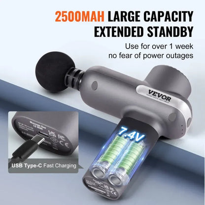 Massage Gun Deep Tissue, Percussion Muscle Massager For Athletes - With 5 Speed Levels & 6 Massage Heads