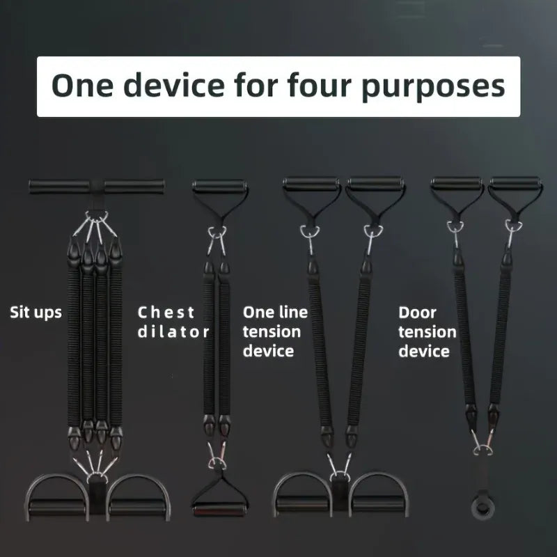 A Set Of Adjustable Resistance Tension Bands With Foot Pedals