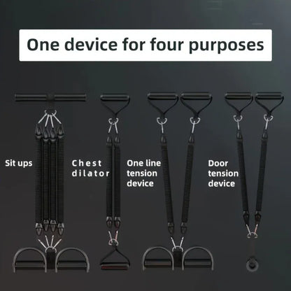 A Set Of Adjustable Resistance Tension Bands With Foot Pedals