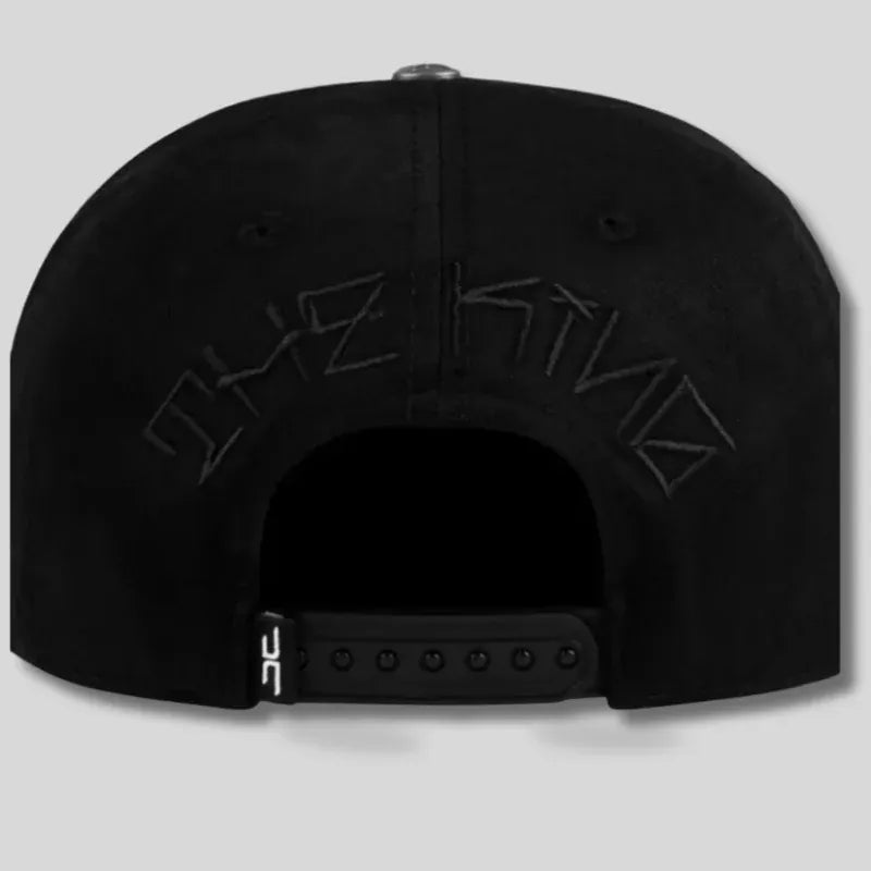 Black Snapback Cap with Lion Crest and Red Logo