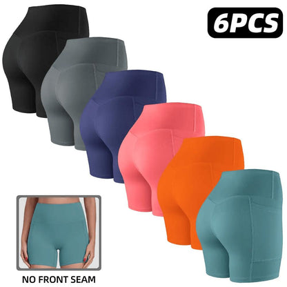 【LOCAL SHIPPING】1/3/4/6-PACK Tummy Control & Butt Lifting Shorts S-2XL - 2026 No Front Seam 5'' Yoga Shorts with Pockets Elastic Waistband Gym Running Daily Wear