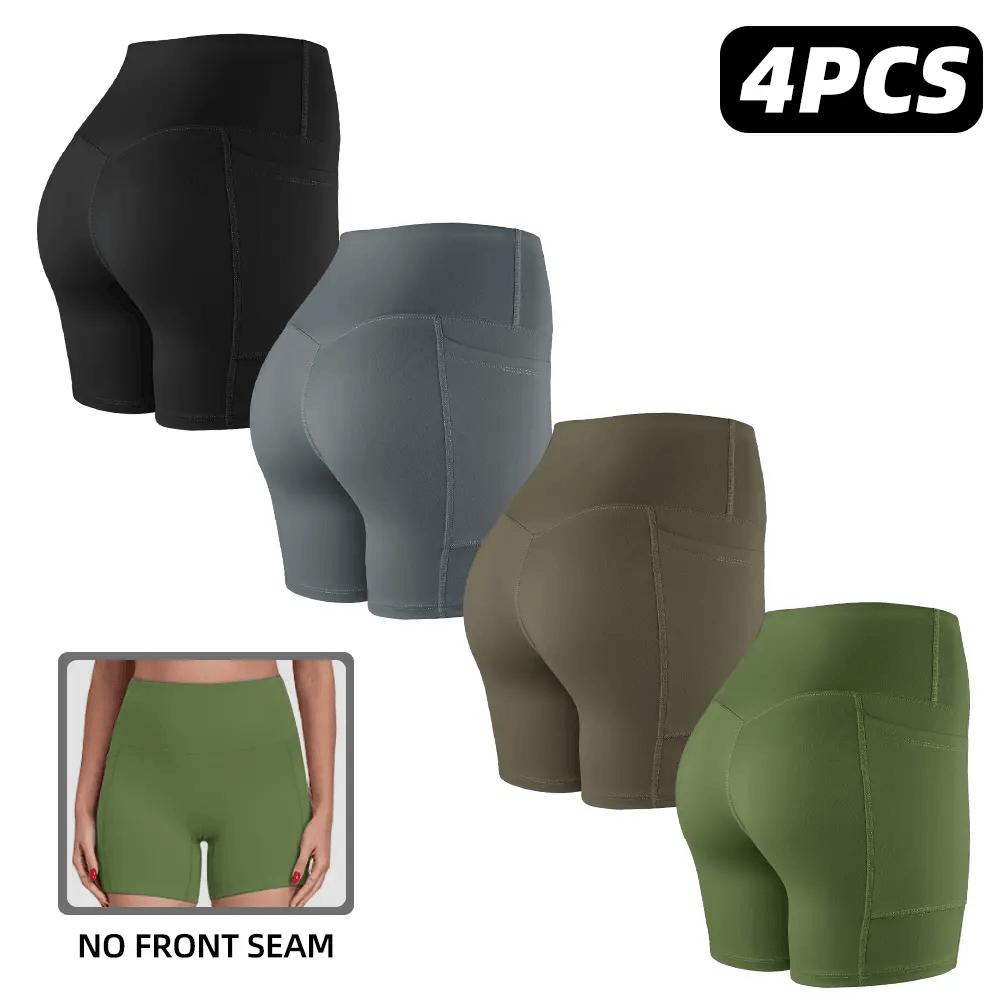 【LOCAL SHIPPING】1/3/4/6-PACK Tummy Control & Butt Lifting Shorts S-2XL - 2026 No Front Seam 5'' Yoga Shorts with Pockets Elastic Waistband Gym Running Daily Wear