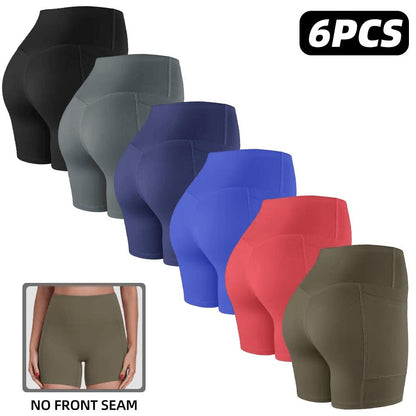 【LOCAL SHIPPING】1/3/4/6-PACK Tummy Control & Butt Lifting Shorts S-2XL - 2026 No Front Seam 5'' Yoga Shorts with Pockets Elastic Waistband Gym Running Daily Wear