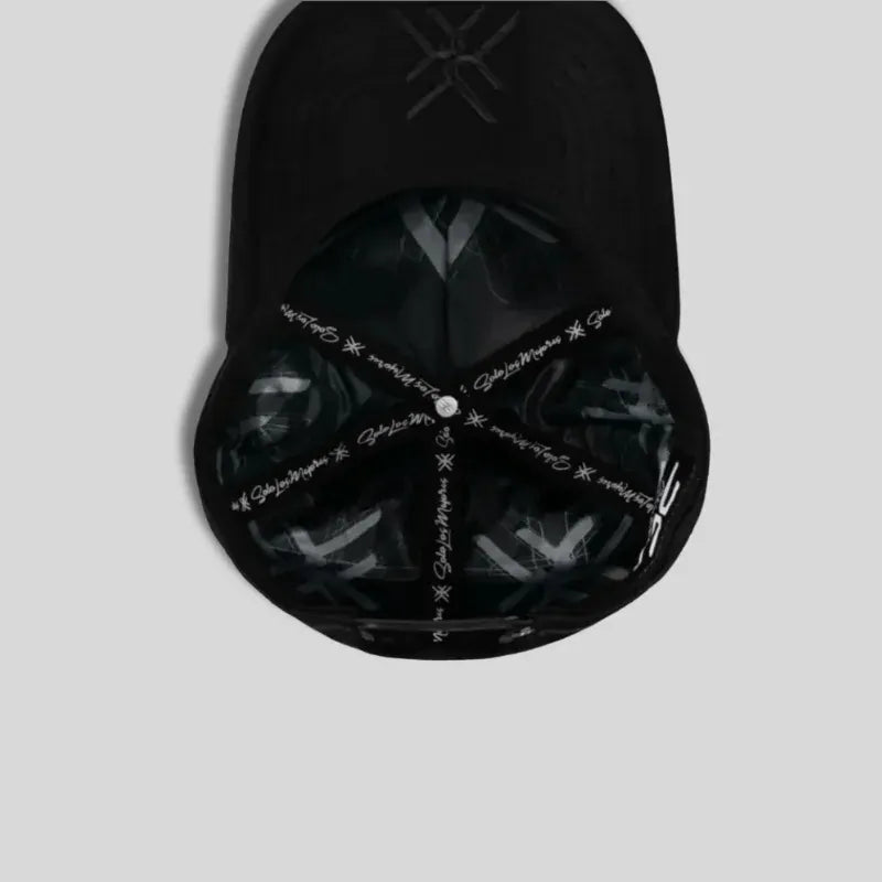 Black Snapback Cap with Lion Crest and Red Logo