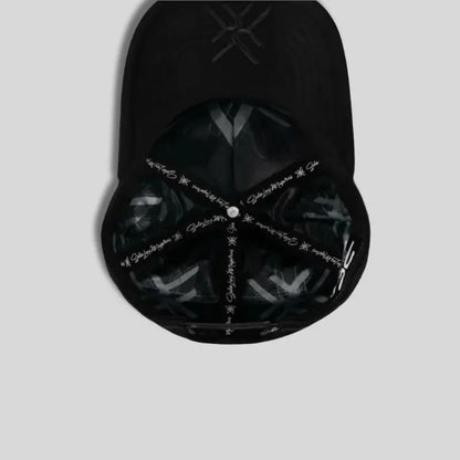 Black Snapback Cap with Lion Crest and Red Logo