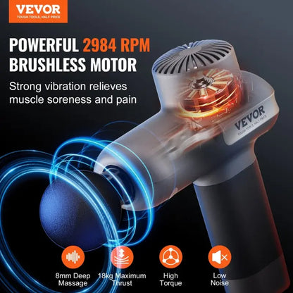 Massage Gun Deep Tissue, Percussion Muscle Massager For Athletes - With 5 Speed Levels & 6 Massage Heads