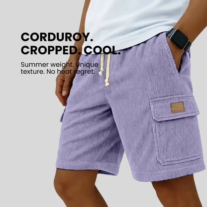 Versatile 3D Bag Mens Drawstring Corduroy Side-Pocket Shorts