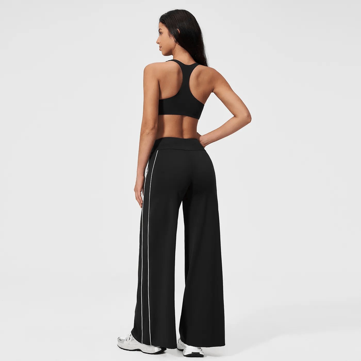 MFVIM Women’S Two-Piece Set Featuring a Racerback Bra and High-Waisted Striped Straight Pants, Suitable for Outdoor Running and Cycling, Gym Workouts, Yoga, and Pilates.