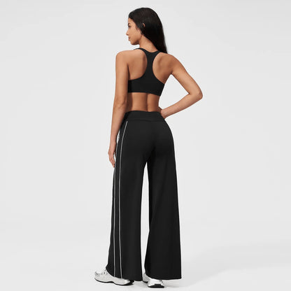 MFVIM Women’S Two-Piece Set Featuring a Racerback Bra and High-Waisted Striped Straight Pants, Suitable for Outdoor Running and Cycling, Gym Workouts, Yoga, and Pilates.