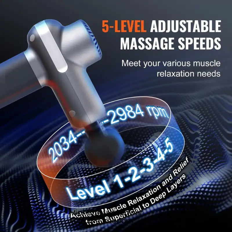 Massage Gun Deep Tissue, Percussion Muscle Massager For Athletes - With 5 Speed Levels & 6 Massage Heads