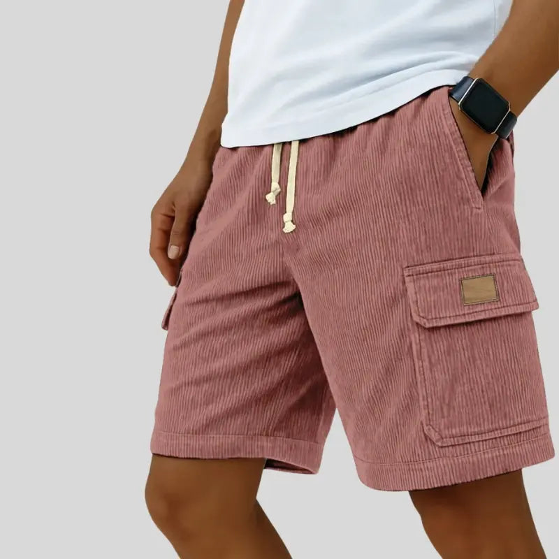 Versatile 3D Bag Mens Drawstring Corduroy Side-Pocket Shorts