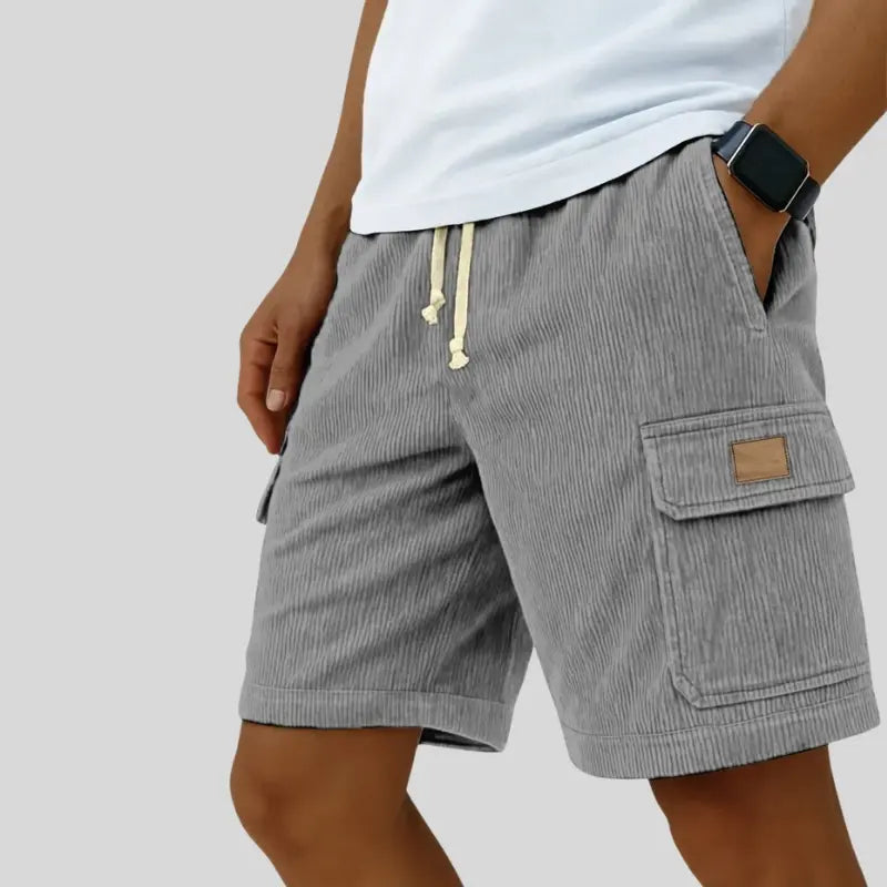 Versatile 3D Bag Mens Drawstring Corduroy Side-Pocket Shorts