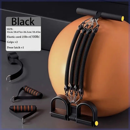 A Set Of Adjustable Resistance Tension Bands With Foot Pedals