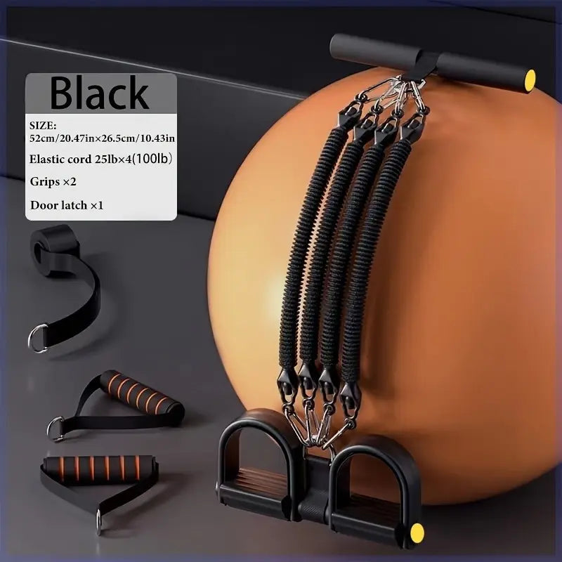 A Set Of Adjustable Resistance Tension Bands With Foot Pedals