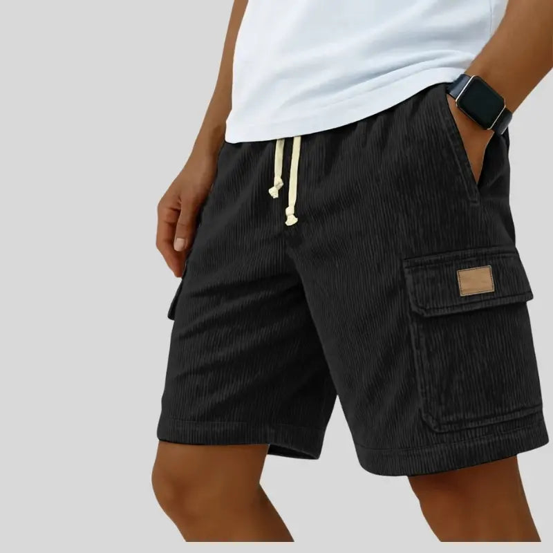 Versatile 3D Bag Mens Drawstring Corduroy Side-Pocket Shorts