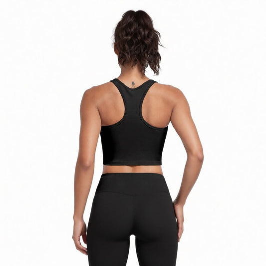 Racerback Crop Tank Top - Scoop Neck Built-In Shelf Bra with Removable Pads