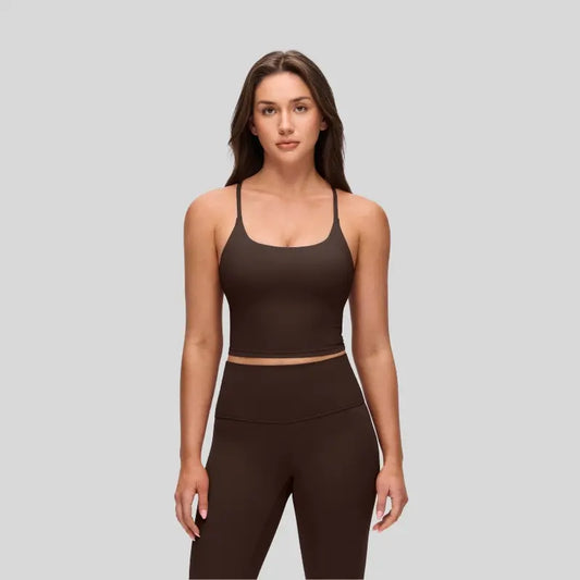 YOGA Butterluxe Twist Cross Back Crop Tank Tops for Women - Padded Adjustable Straps