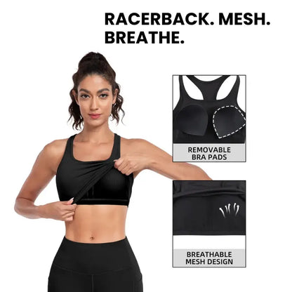 Racerback Crop Tank Top - Scoop Neck Built-In Shelf Bra with Removable Pads