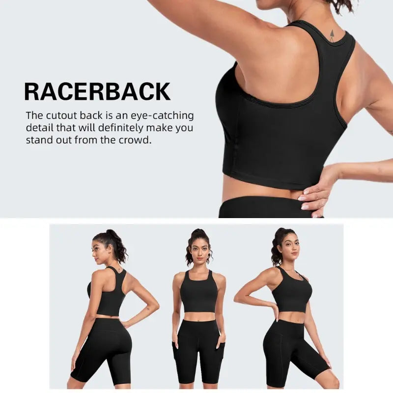 Racerback Crop Tank Top - Scoop Neck Built-In Shelf Bra with Removable Pads
