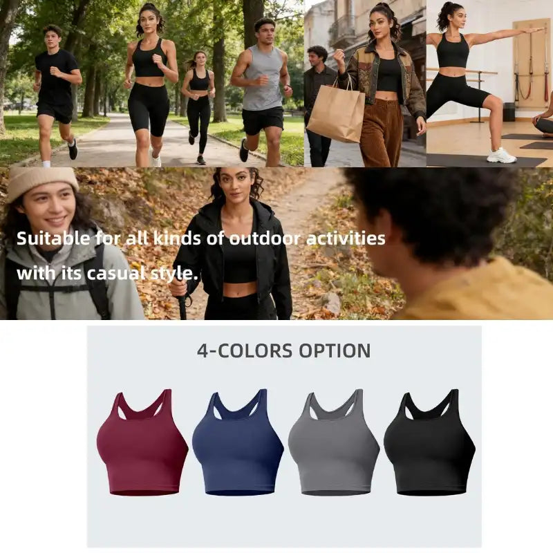 Racerback Crop Tank Top - Scoop Neck Built-In Shelf Bra with Removable Pads
