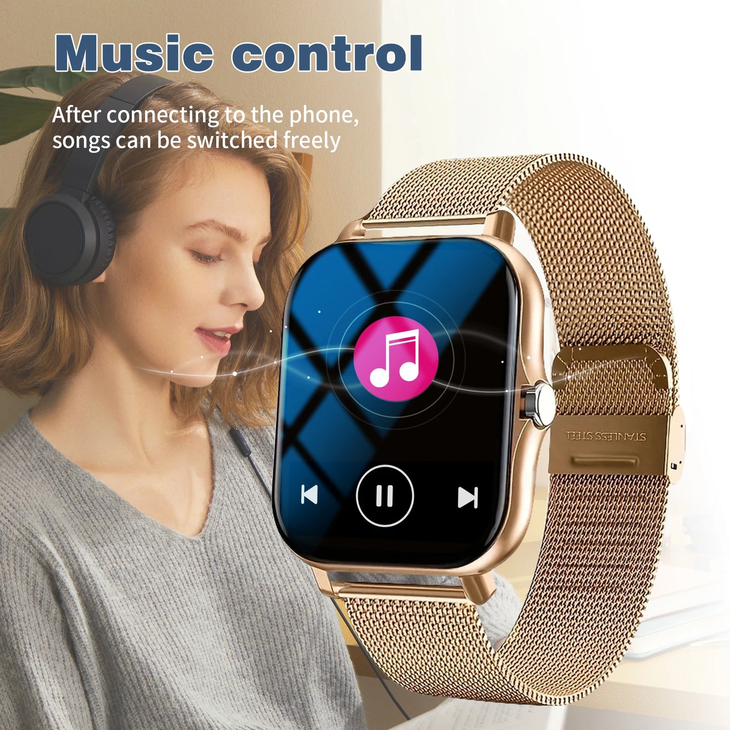 Sports smart watch, fitness activity detector, Bluetooth calling, message reminder view, unisex, suitable for Android and iPhone